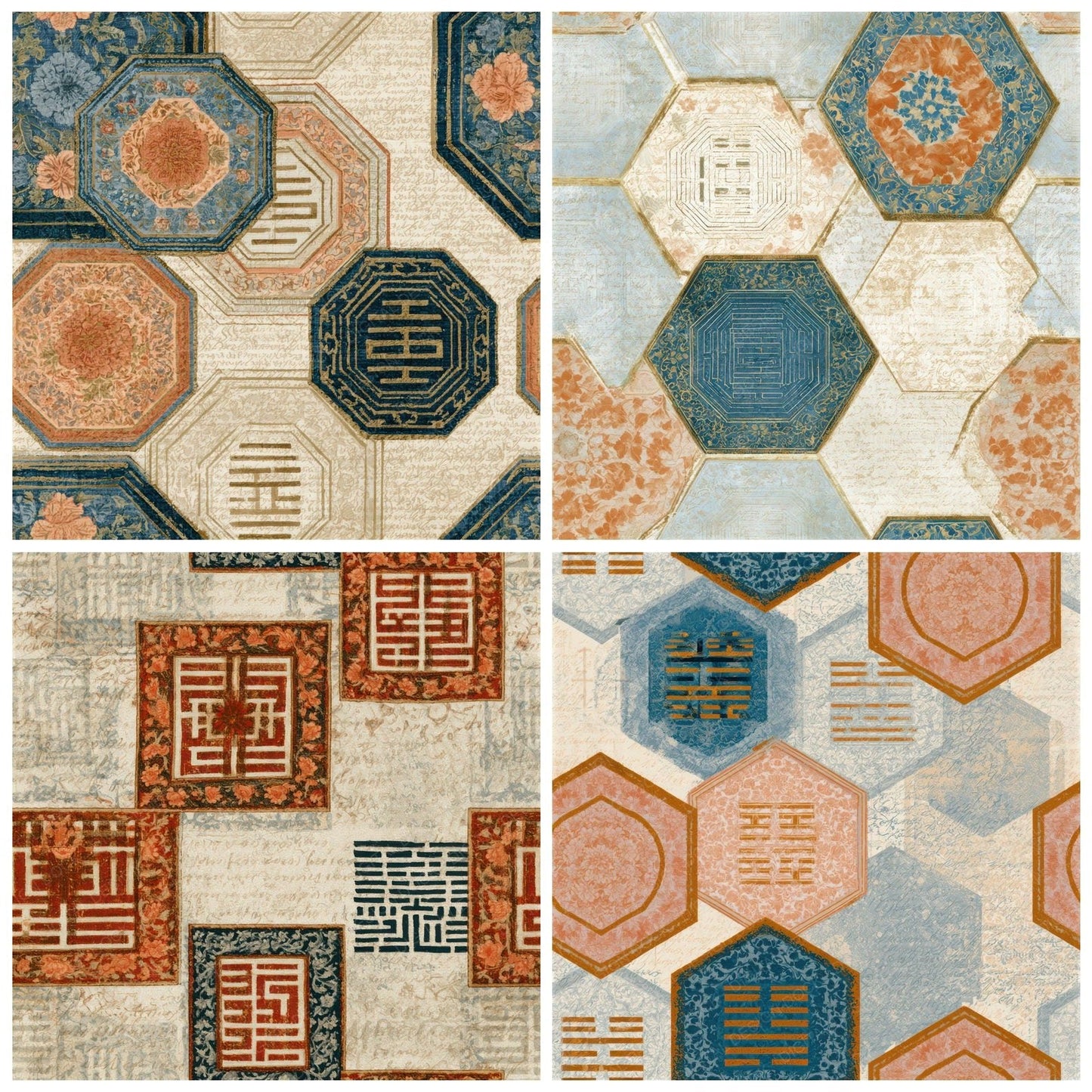 Mughal I Ching Peach Cream Seamless Digital Paper Pack (DDD013497)