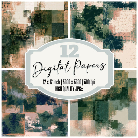 Pixel Quadrants Eucalyptus Linen Seamless Digital Paper Pack (DDD013498)
