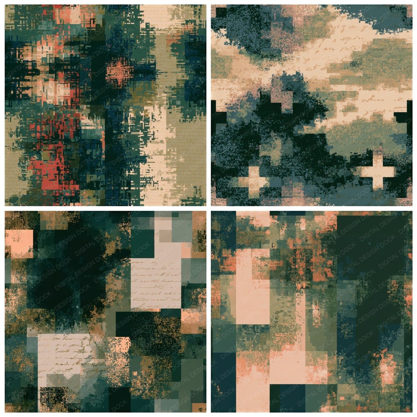 Pixel Quadrants Eucalyptus Linen Seamless Digital Paper Pack (DDD013498)