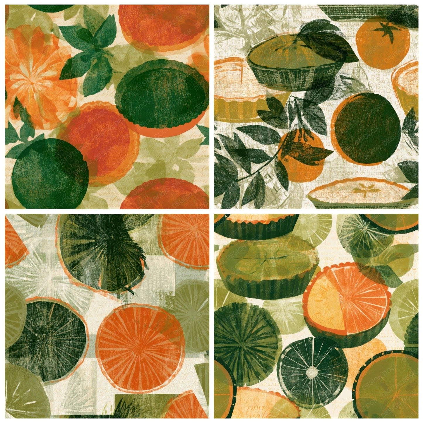 Risograph Tarts Pies Avocado Seamless Digital Paper Pack (DDD013499)