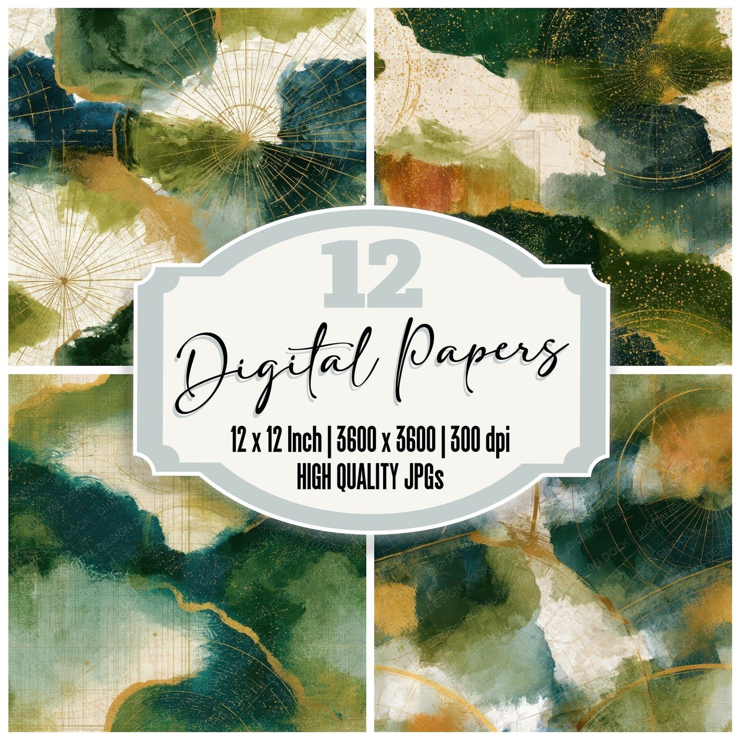 Sumi-e Celestial Maps Olive Chartreuse Seamless Digital Paper Pack (DDD013501)