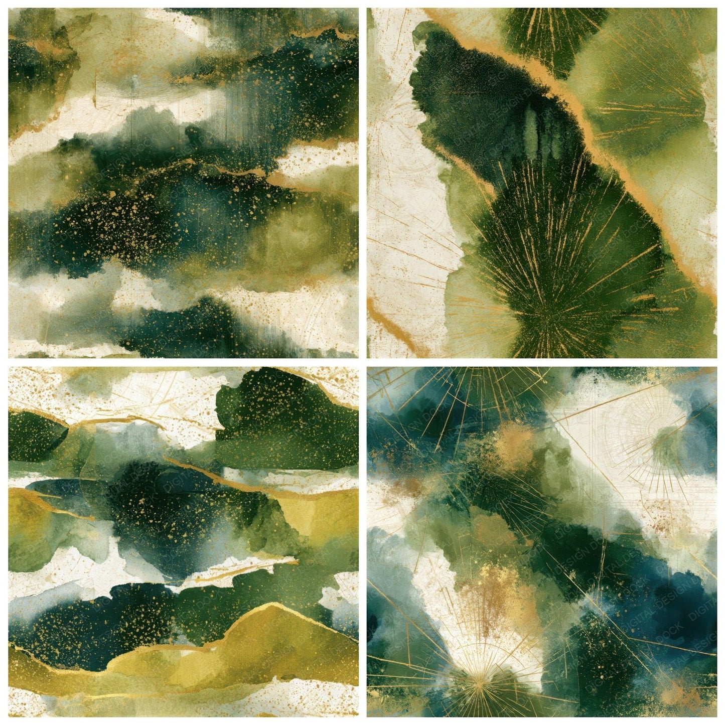 Sumi-e Celestial Maps Olive Chartreuse Seamless Digital Paper Pack (DDD013501)