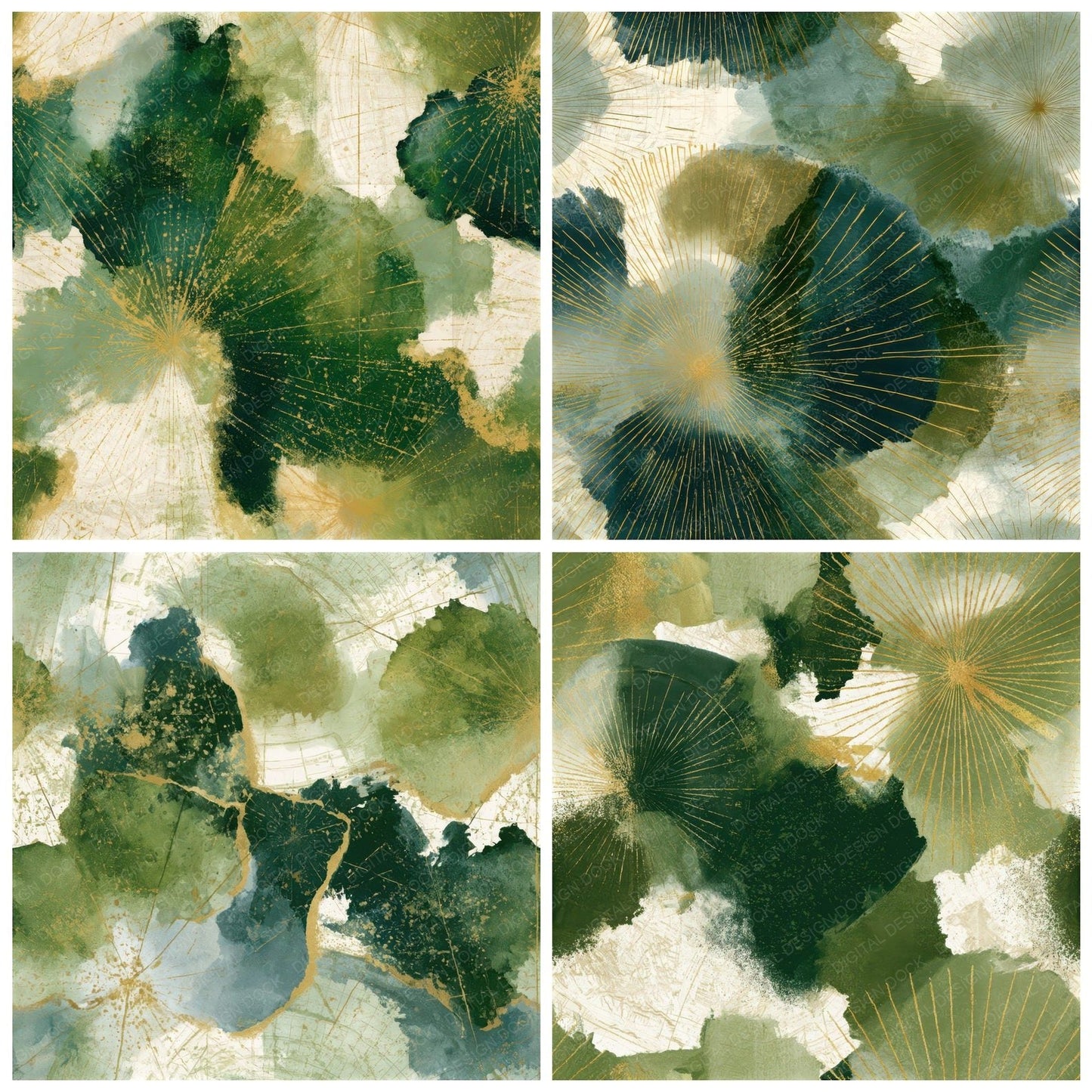 Sumi-e Celestial Maps Olive Chartreuse Seamless Digital Paper Pack (DDD013501)
