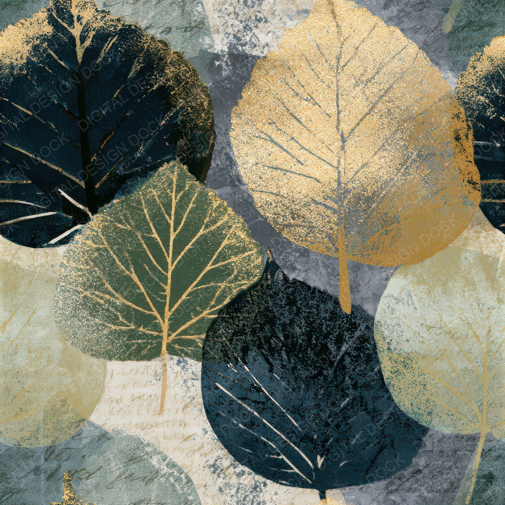 Woodblock Pressed Leaves Oyster Grey Seamless Digital Paper Pack (DDD013503)
