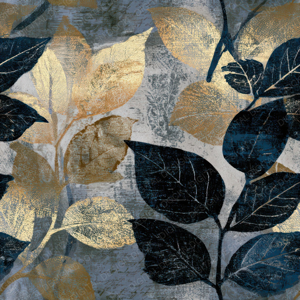 Woodblock Pressed Leaves Oyster Grey Seamless Digital Paper Pack (DDD013503)