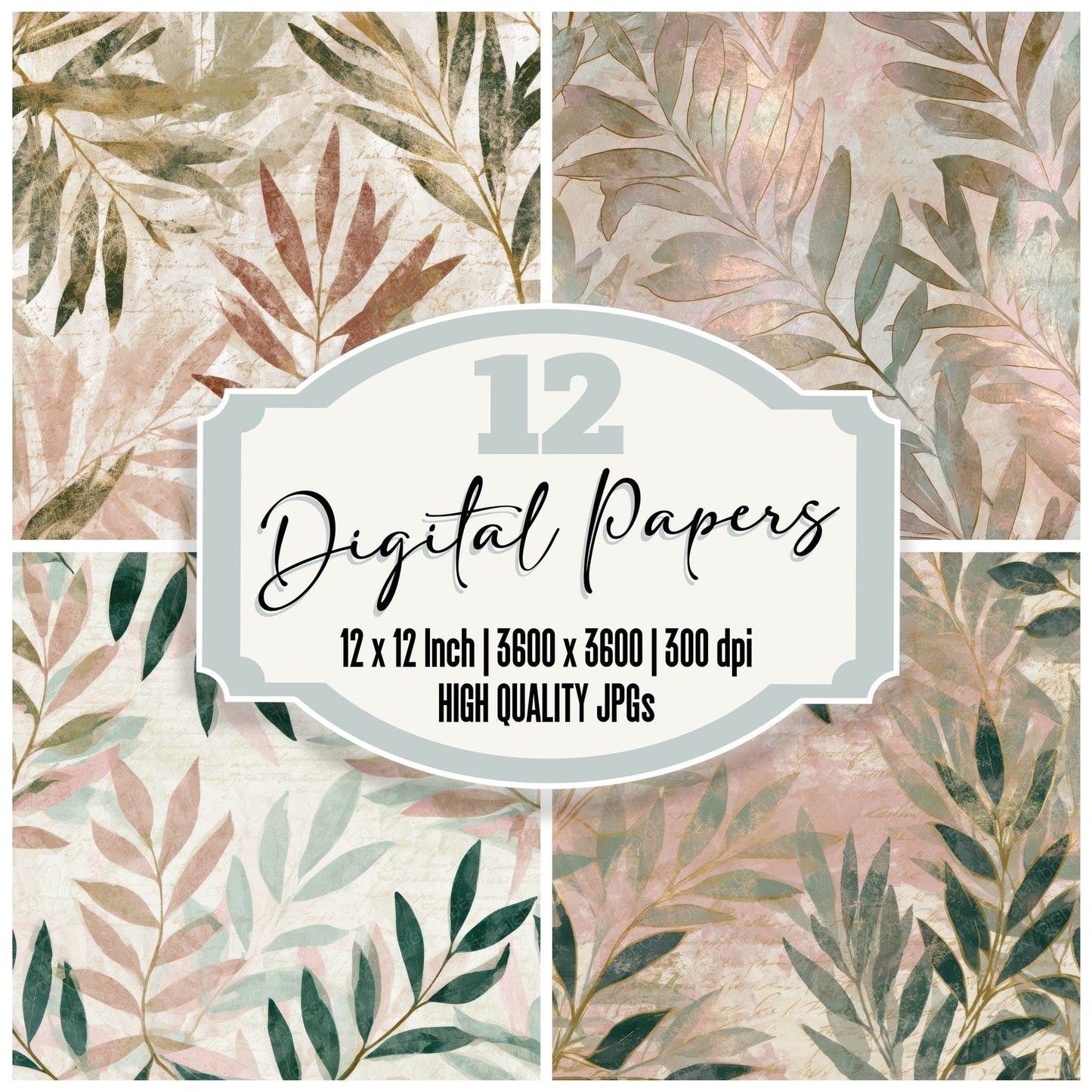 Blueprint Olive Branches Blush Mint Digital Paper Pack (DDD013505)
