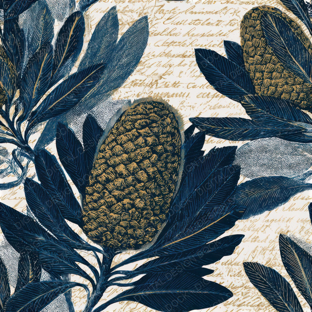 Etching Banksia Indigo Ivory Seamless Digital Paper Pack (DDD013507)