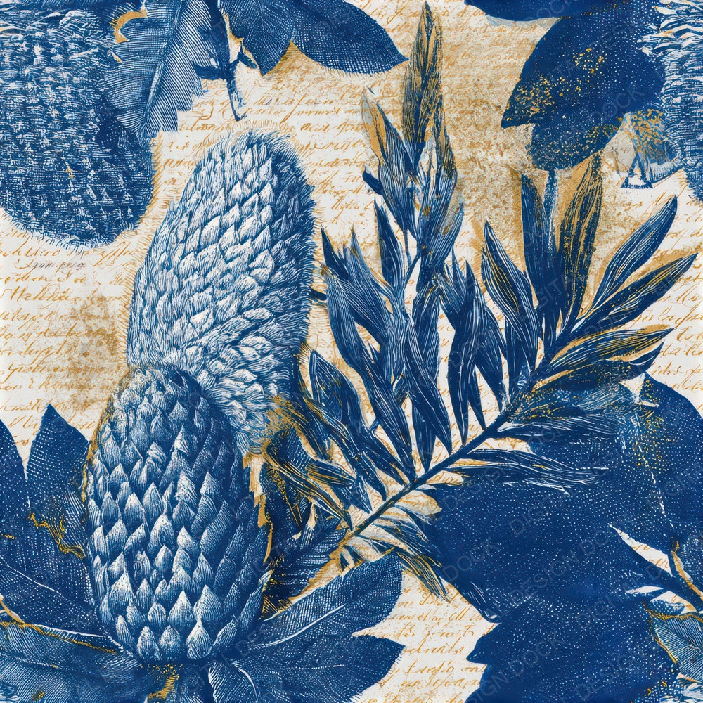 Etching Banksia Indigo Ivory Seamless Digital Paper Pack (DDD013507)