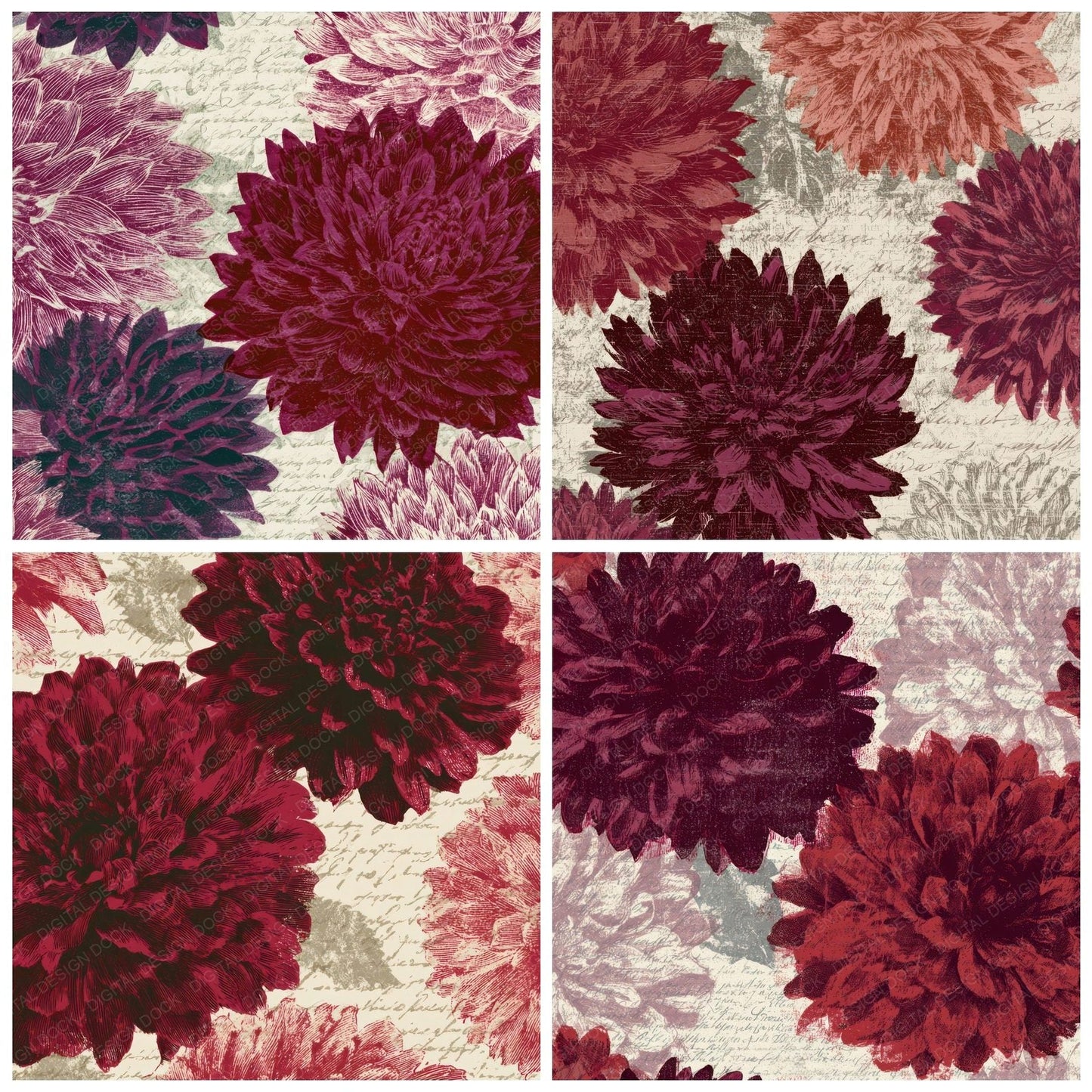 Etching Dahlias Garnet Wine Digital Paper Pack (DDD013508)