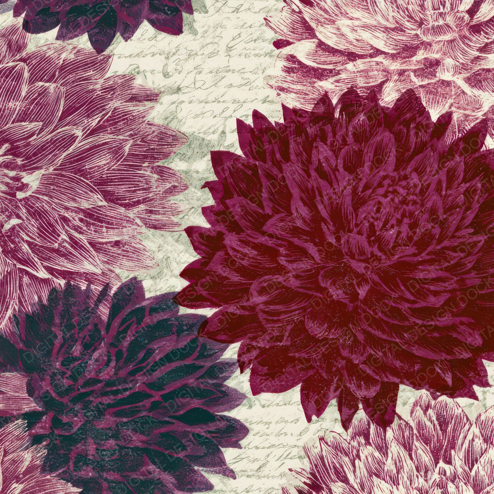 Etching Dahlias Garnet Wine Digital Paper Pack (DDD013508)