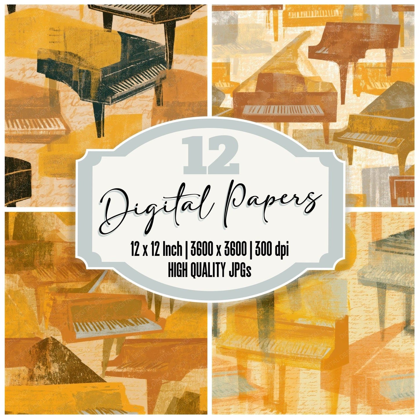 Folk Art Grand Pianos Caramel Seamless Digital Paper Pack (DDD013509)