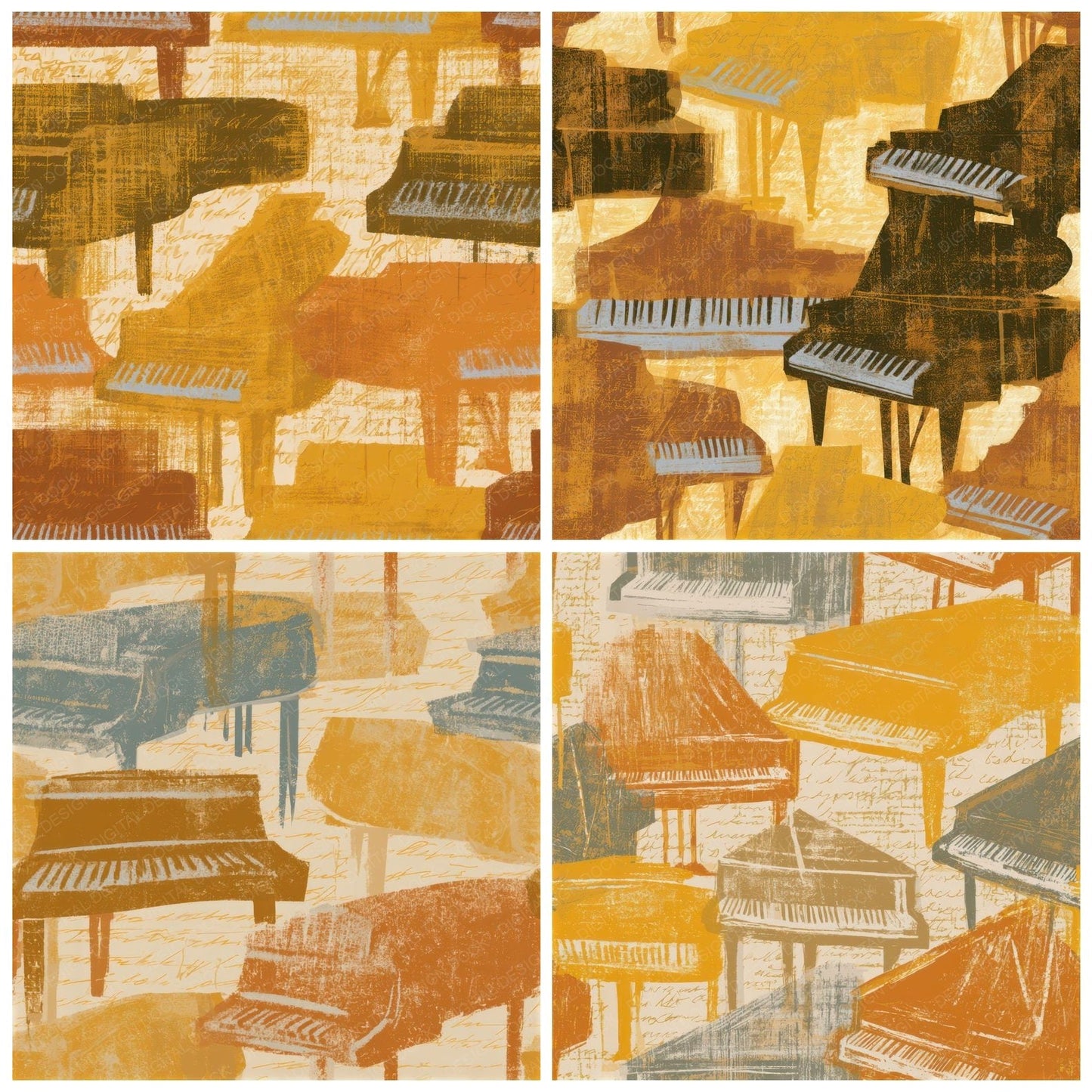 Folk Art Grand Pianos Caramel Seamless Digital Paper Pack (DDD013509)