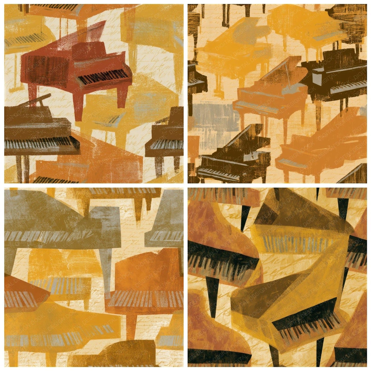 Folk Art Grand Pianos Caramel Seamless Digital Paper Pack (DDD013509)