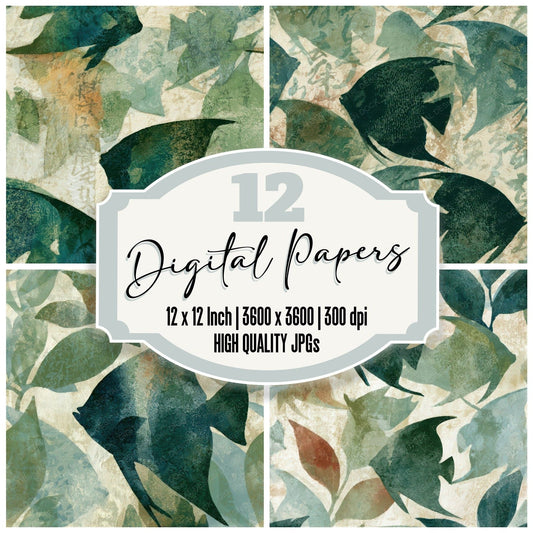 Fresco Angelfish Sage Forest Seamless Digital Paper Pack (DDD013510)