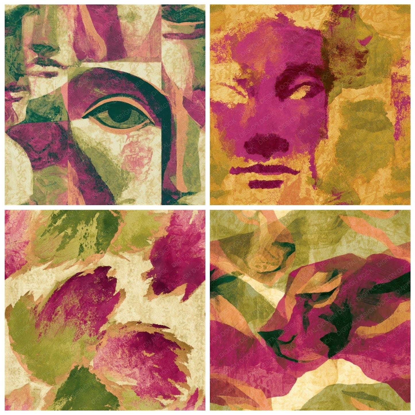 Gouache Sphinx Fuchsia Lime Seamless Digital Paper Pack (DDD013511)