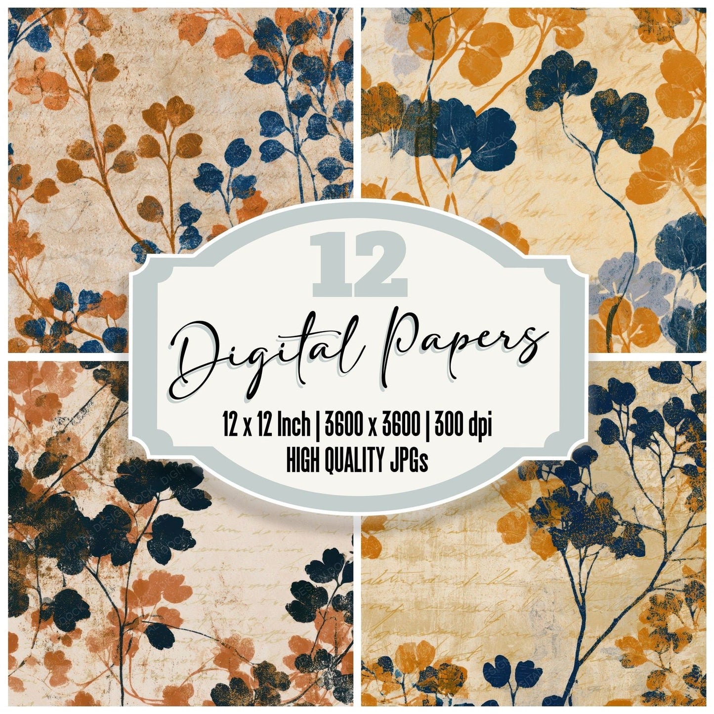 Linocut Baby Tears Sienna Indigo Digital Paper Pack (DDD013512)