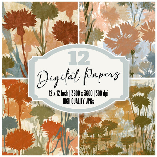Papercut Cornflowers Terracotta Olive Digital Paper Pack (DDD013513)