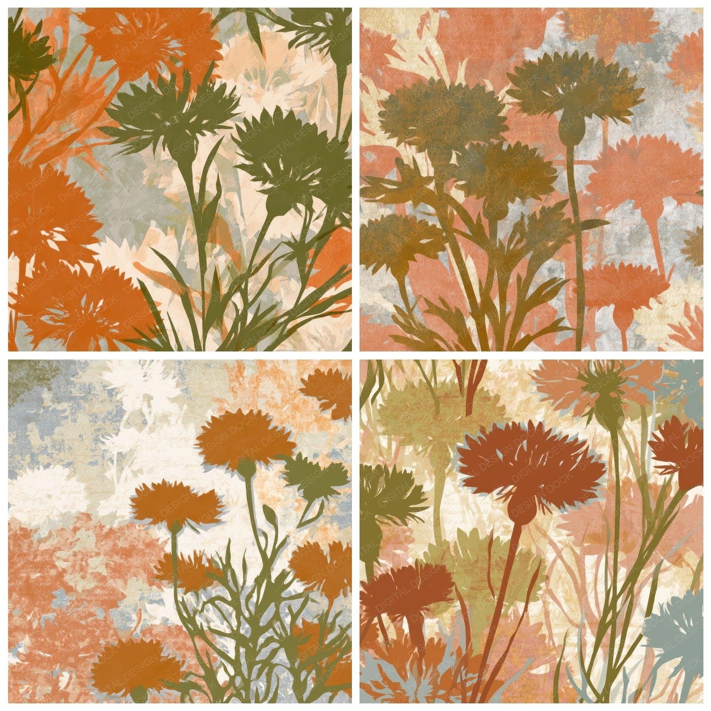 Papercut Cornflowers Terracotta Olive Digital Paper Pack (DDD013513)