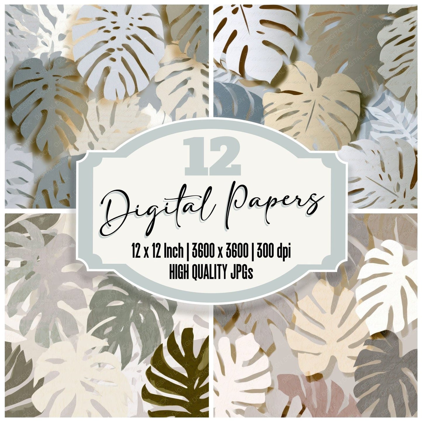 Papercut Philodendron Stone Bone Digital Paper Pack (DDD013514)