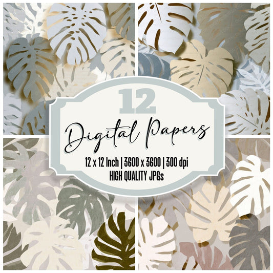 Papercut Philodendron Stone Bone Digital Paper Pack (DDD013514)