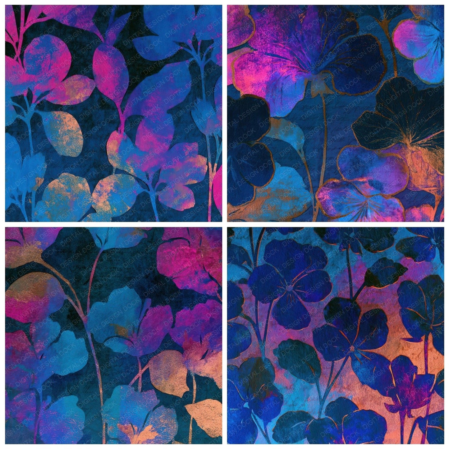 Papercut Violets Electric Pink Cyan Digital Paper Pack (DDD013515)