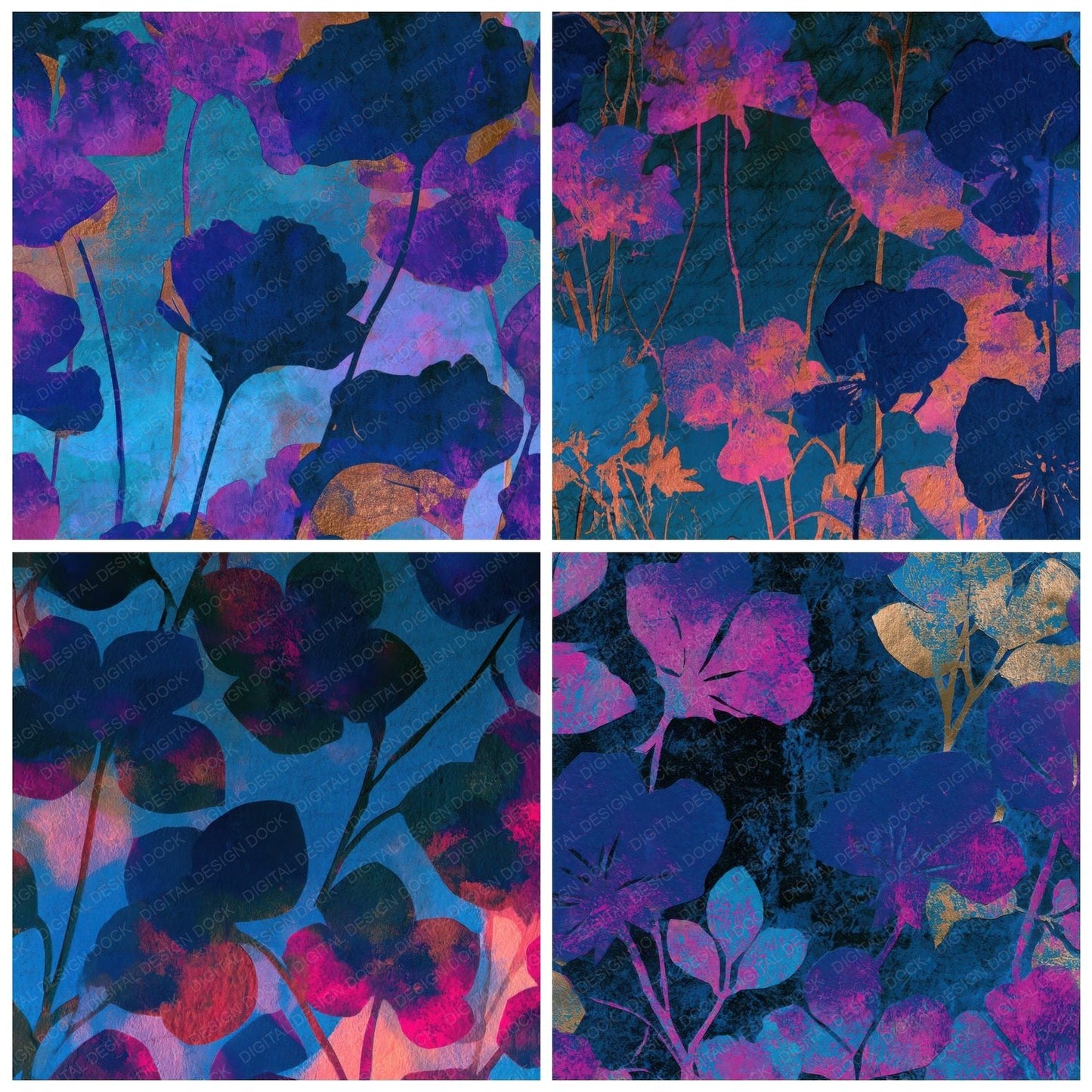 Papercut Violets Electric Pink Cyan Digital Paper Pack (DDD013515)