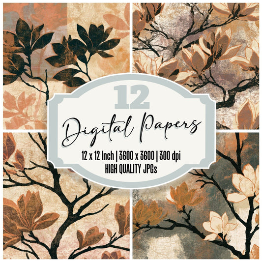 Screenprint Magnolia Sepia Copper Digital Paper Pack (DDD013516)