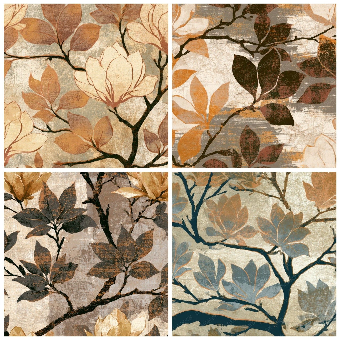 Screenprint Magnolia Sepia Copper Digital Paper Pack (DDD013516)