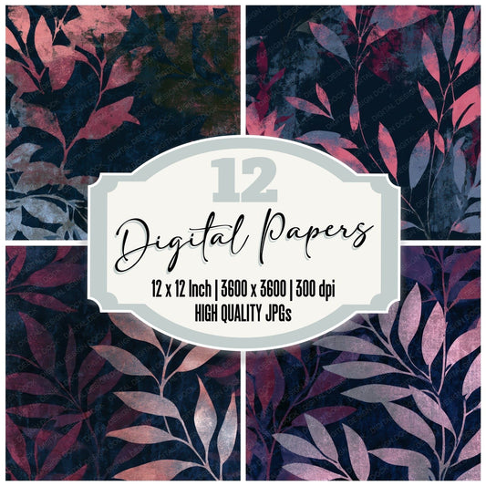 Screenprint Olive Branches Rose Navy Digital Paper Pack (DDD013517)