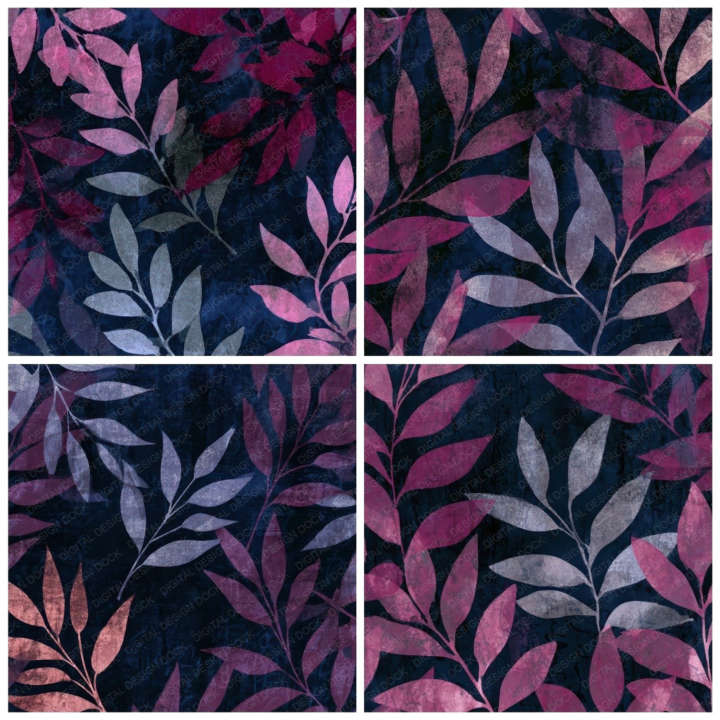 Screenprint Olive Branches Rose Navy Digital Paper Pack (DDD013517)