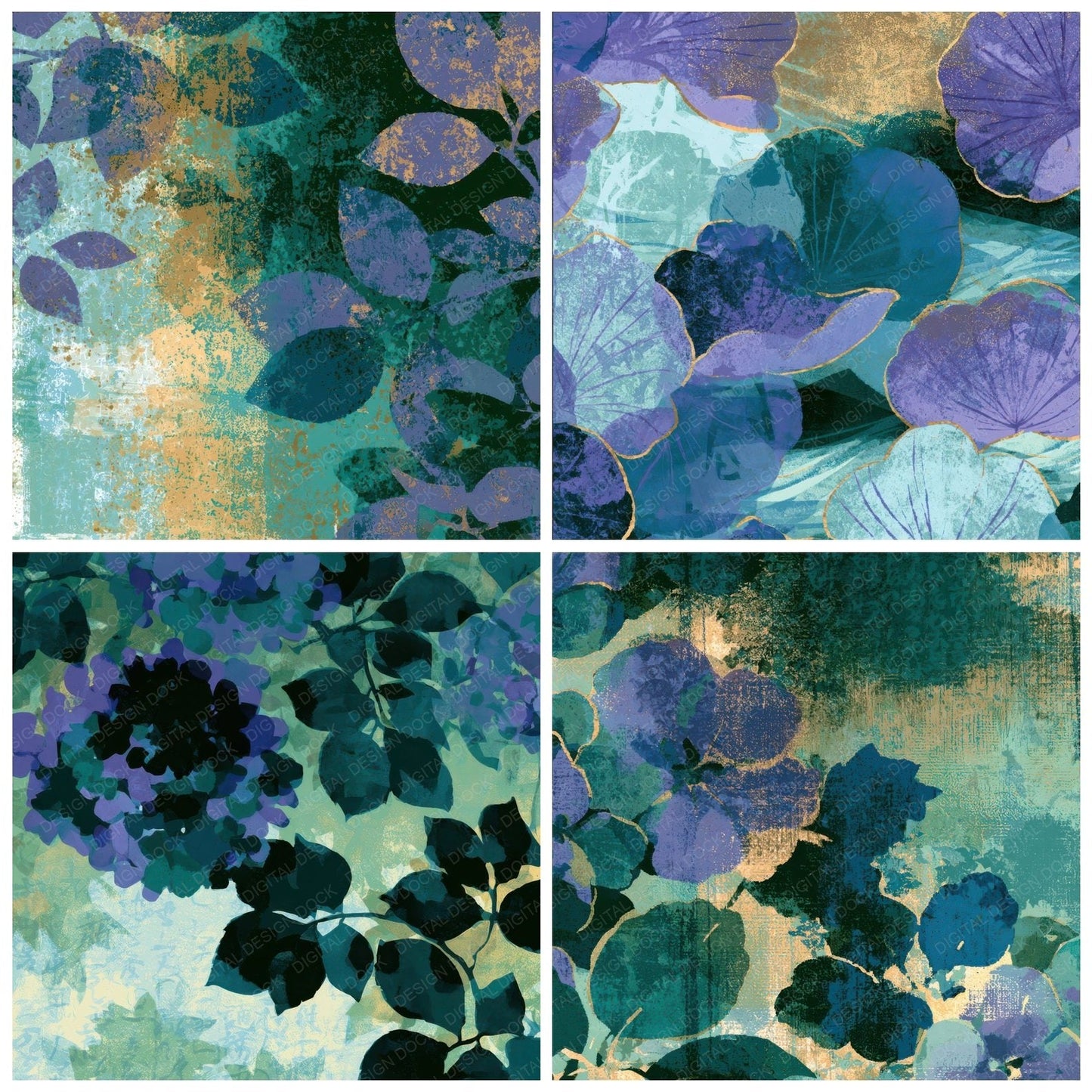 Screenprint Violets Mint Jade Digital Paper Pack (DDD013518)