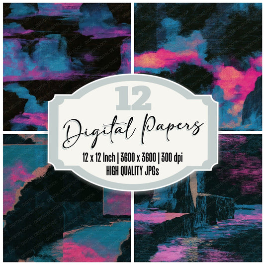 Tapestry Coastal Cliffs Pink Cyan Seamless Digital Paper Pack (DDD013519)