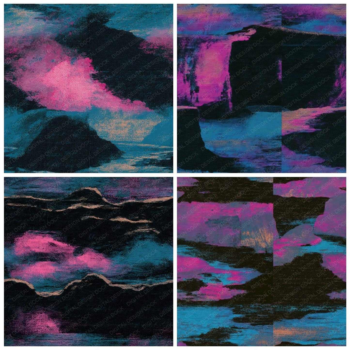 Tapestry Coastal Cliffs Pink Cyan Seamless Digital Paper Pack (DDD013519)