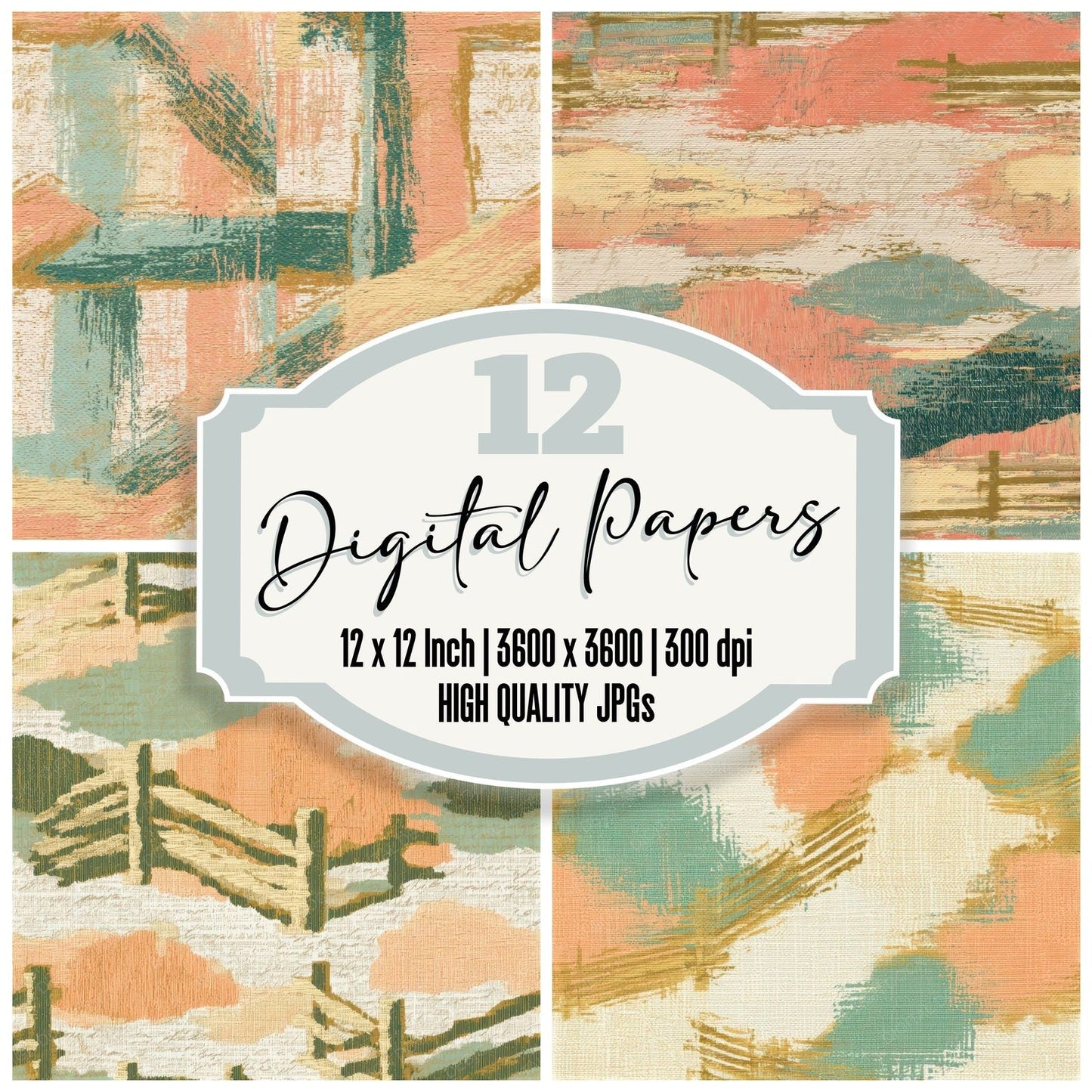 Tapestry Split Rail Fence Peach Mint Seamless Digital Paper Pack (DDD013520)