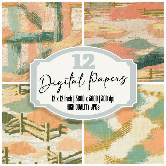 Tapestry Split Rail Fence Peach Mint Seamless Digital Paper Pack (DDD013520)