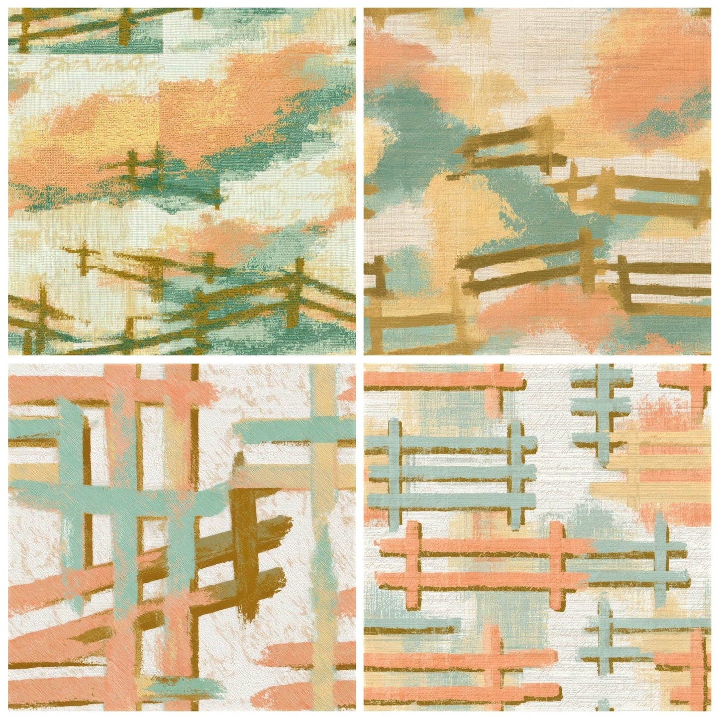 Tapestry Split Rail Fence Peach Mint Seamless Digital Paper Pack (DDD013520)