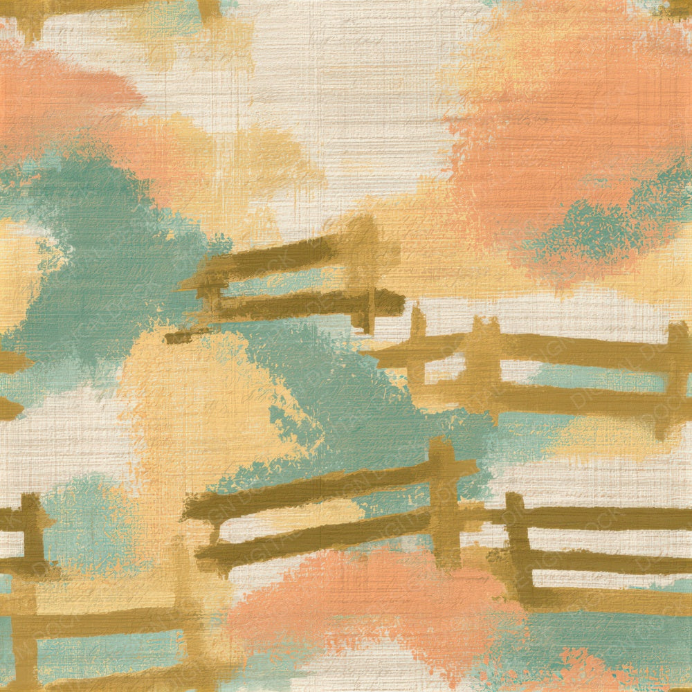 Tapestry Split Rail Fence Peach Mint Seamless Digital Paper Pack (DDD013520)