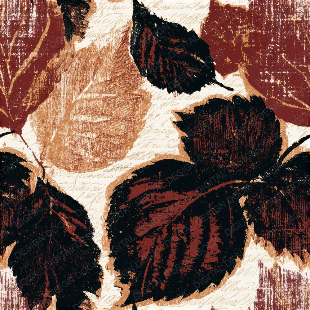 Woodcut Autumn Leaves Oxblood Seamless Digital Paper Pack (DDD013523)