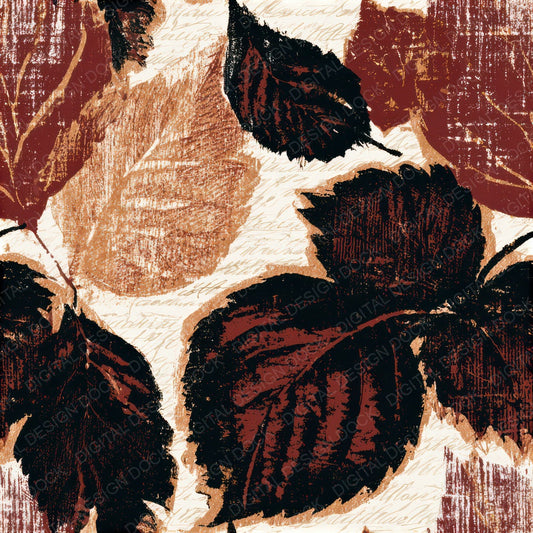 Woodcut Autumn Leaves Oxblood Seamless Digital Paper Pack (DDD013523)