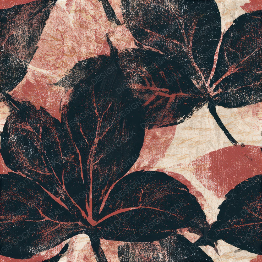 Woodcut Autumn Leaves Oxblood Seamless Digital Paper Pack (DDD013523)