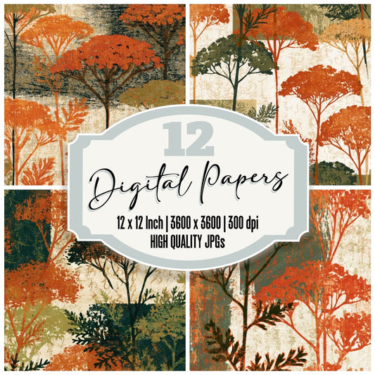 Woodcut Yarrow Terracotta Olive Digital Paper Pack (DDD013524)
