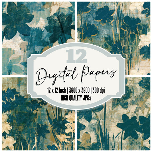 Blueprint Daffodils Teal Bone Digital Paper Pack (DDD013525)