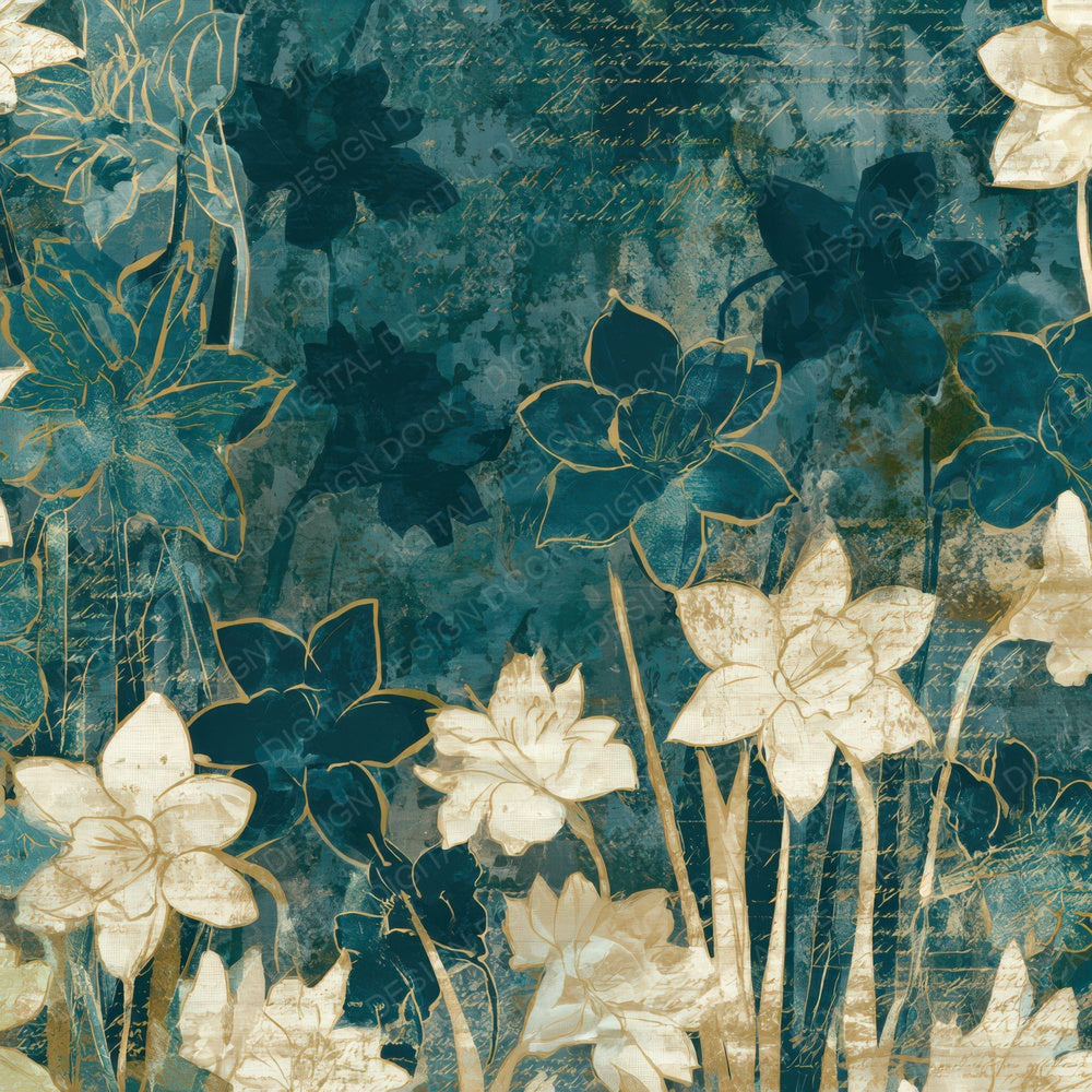Blueprint Daffodils Teal Bone Digital Paper Pack (DDD013525)