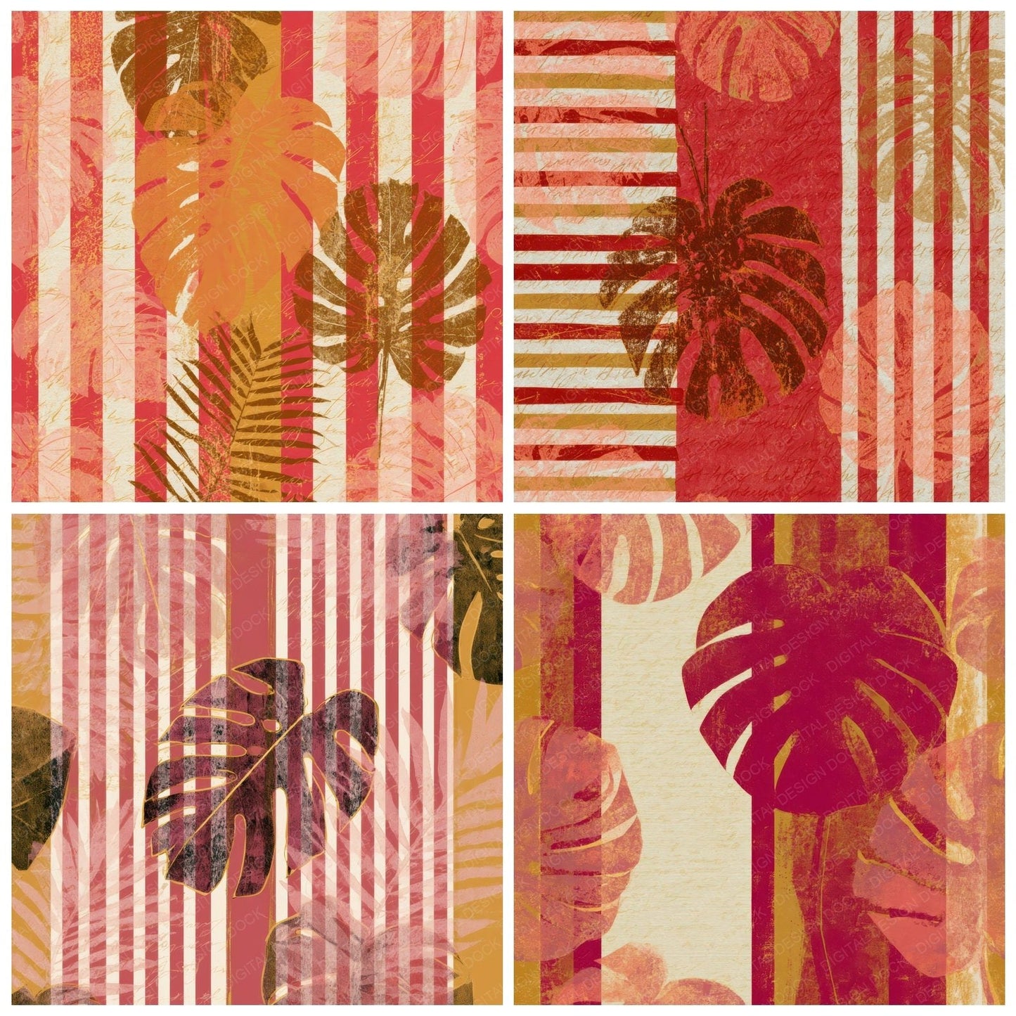 Blueprint Monstera Candy Red Cream Digital Paper Pack (DDD013526)