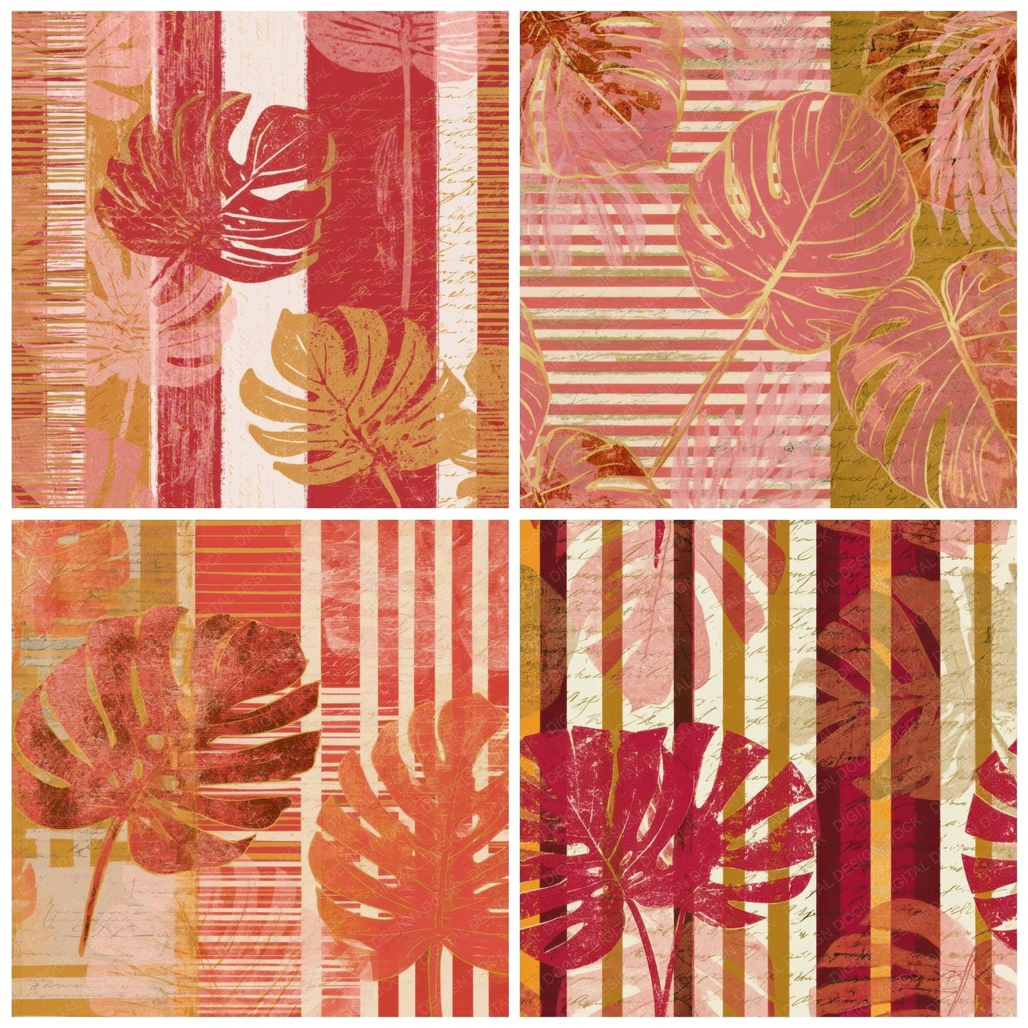 Blueprint Monstera Candy Red Cream Digital Paper Pack (DDD013526)