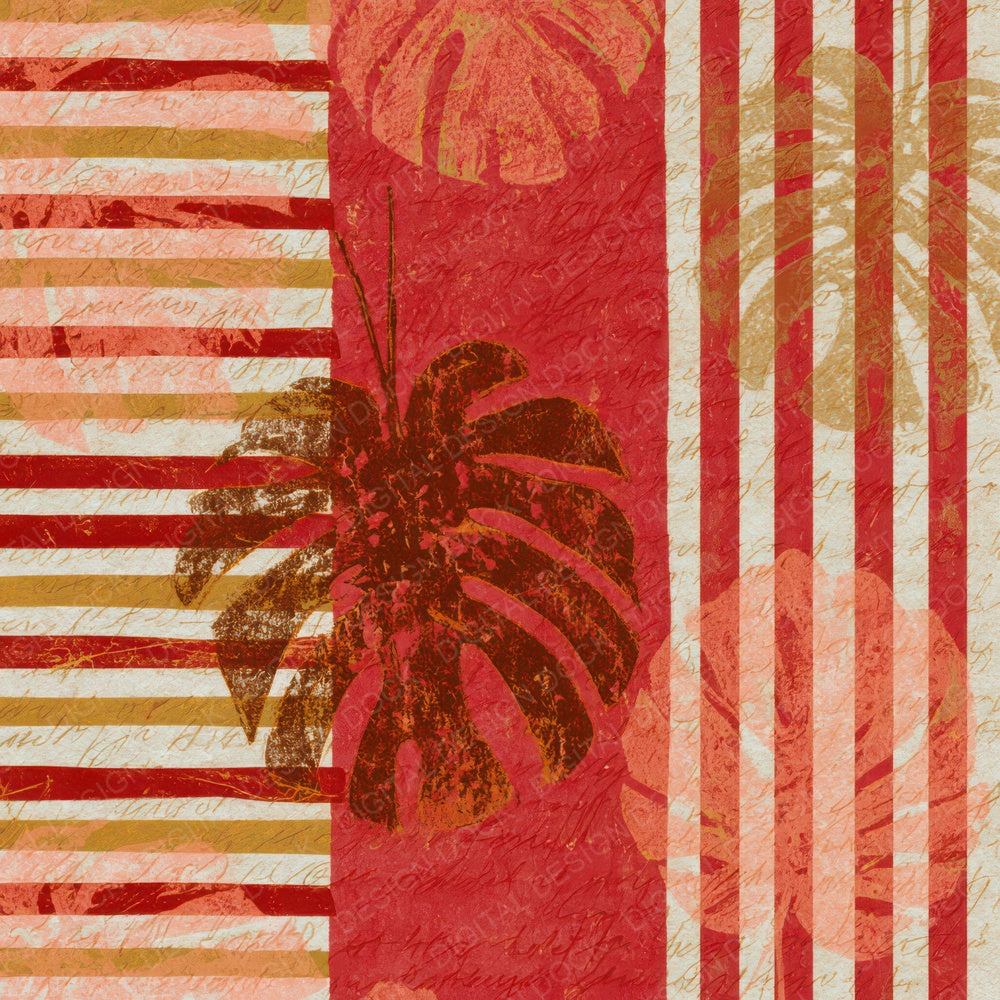 Blueprint Monstera Candy Red Cream Digital Paper Pack (DDD013526)