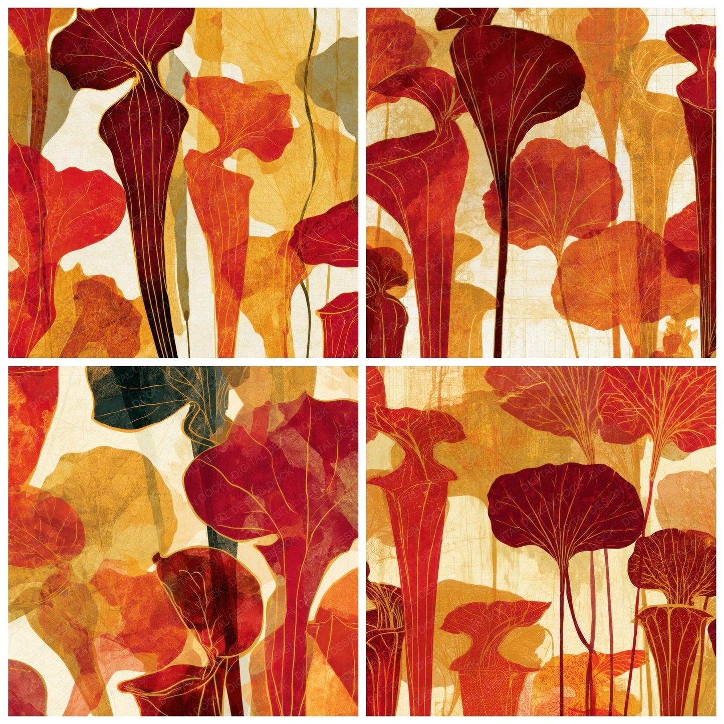 Blueprint Pitcher Plants Circus Red Gold Digital Paper Pack (DDD013528)