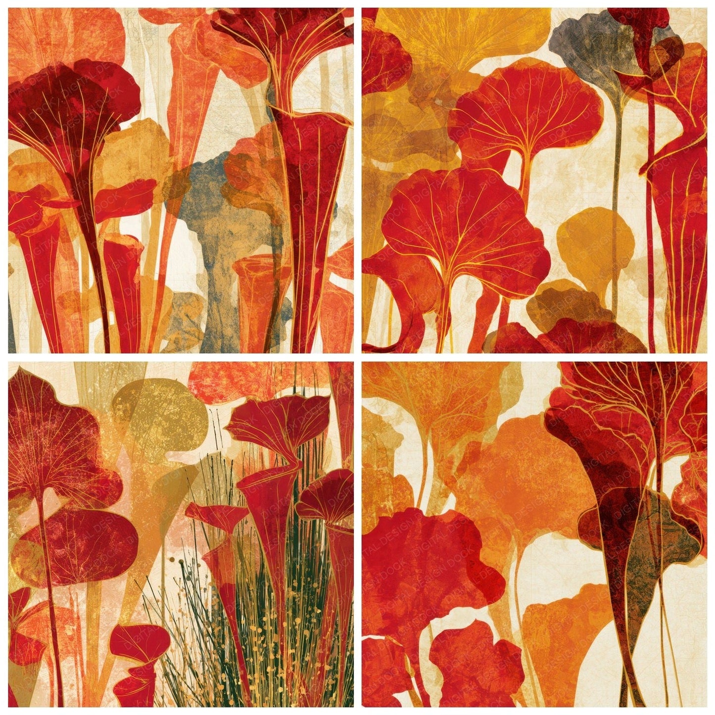 Blueprint Pitcher Plants Circus Red Gold Digital Paper Pack (DDD013528)