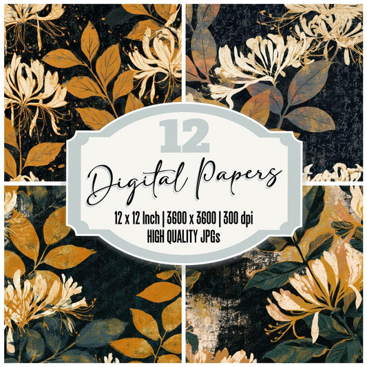Etching Honeysuckle Mustard Cream Digital Paper Pack (DDD013529)