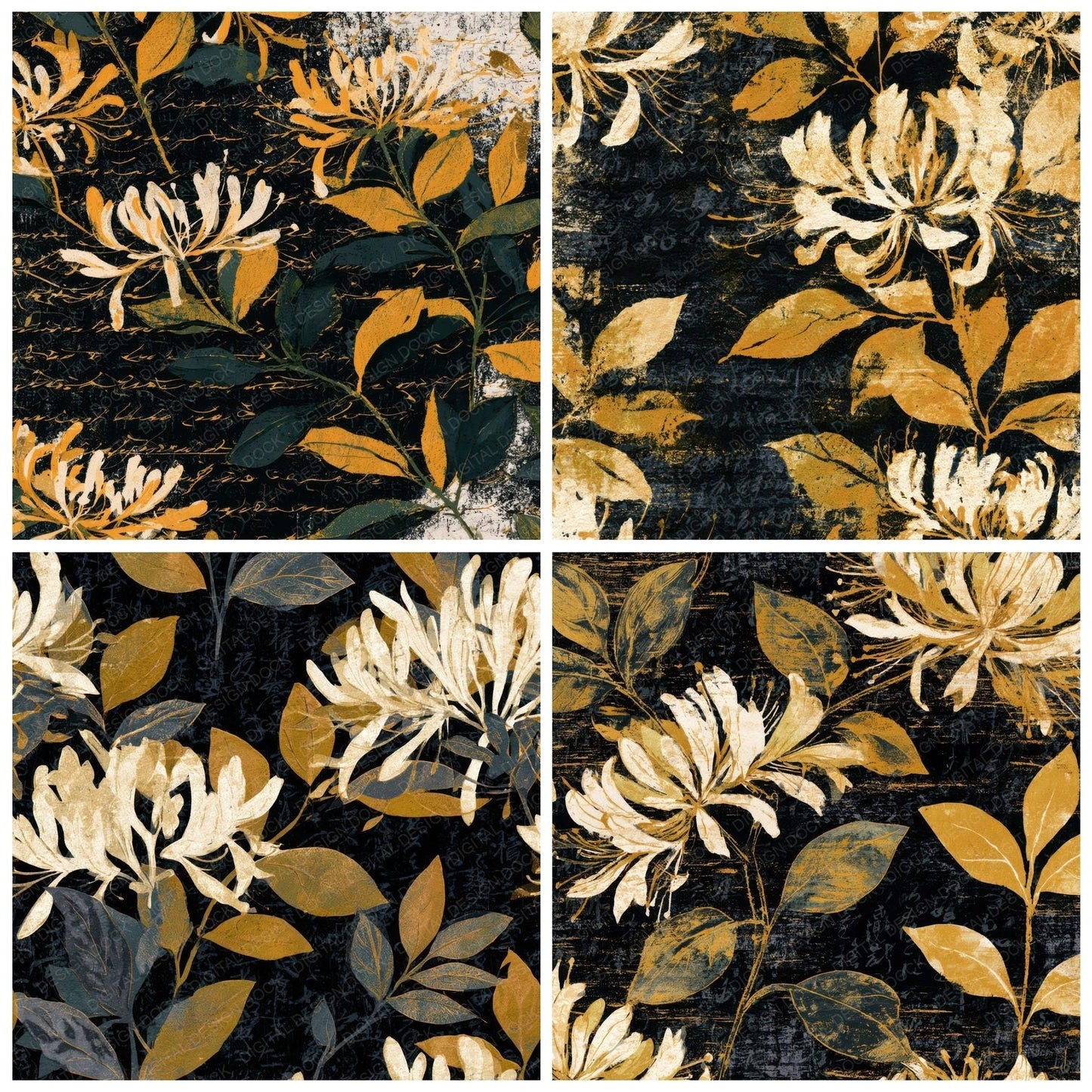 Etching Honeysuckle Mustard Cream Digital Paper Pack (DDD013529)